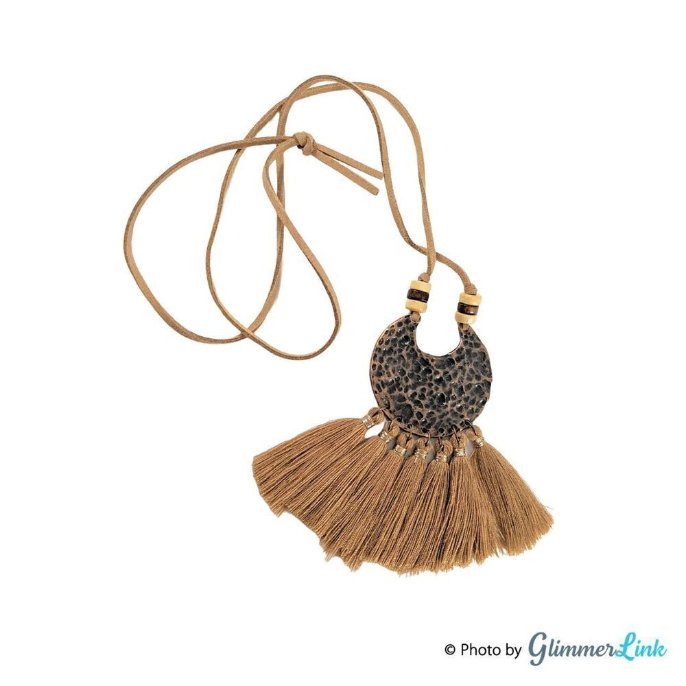 Bohemian Crescent Moon Tassel Pendant Necklace